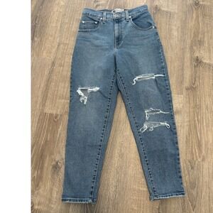 Levi's Silver Tab Mom Jeans Straight Leg Distressed Denim High Rise‎ Sz 27